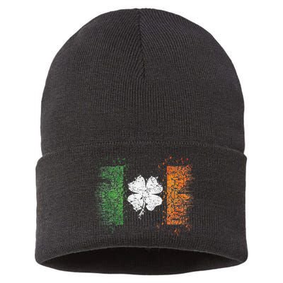 Irish Flag Distressed Shamrock ST Patrick's Day Sustainable Knit Beanie