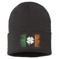 Irish Flag Distressed Shamrock ST Patrick's Day Sustainable Knit Beanie