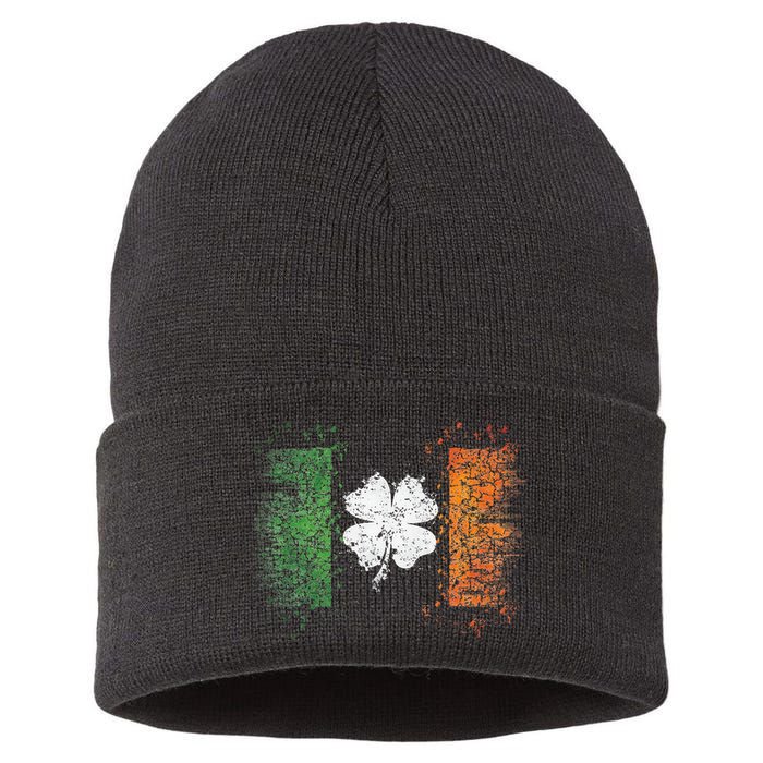 Irish Flag Distressed Shamrock ST Patrick's Day Sustainable Knit Beanie