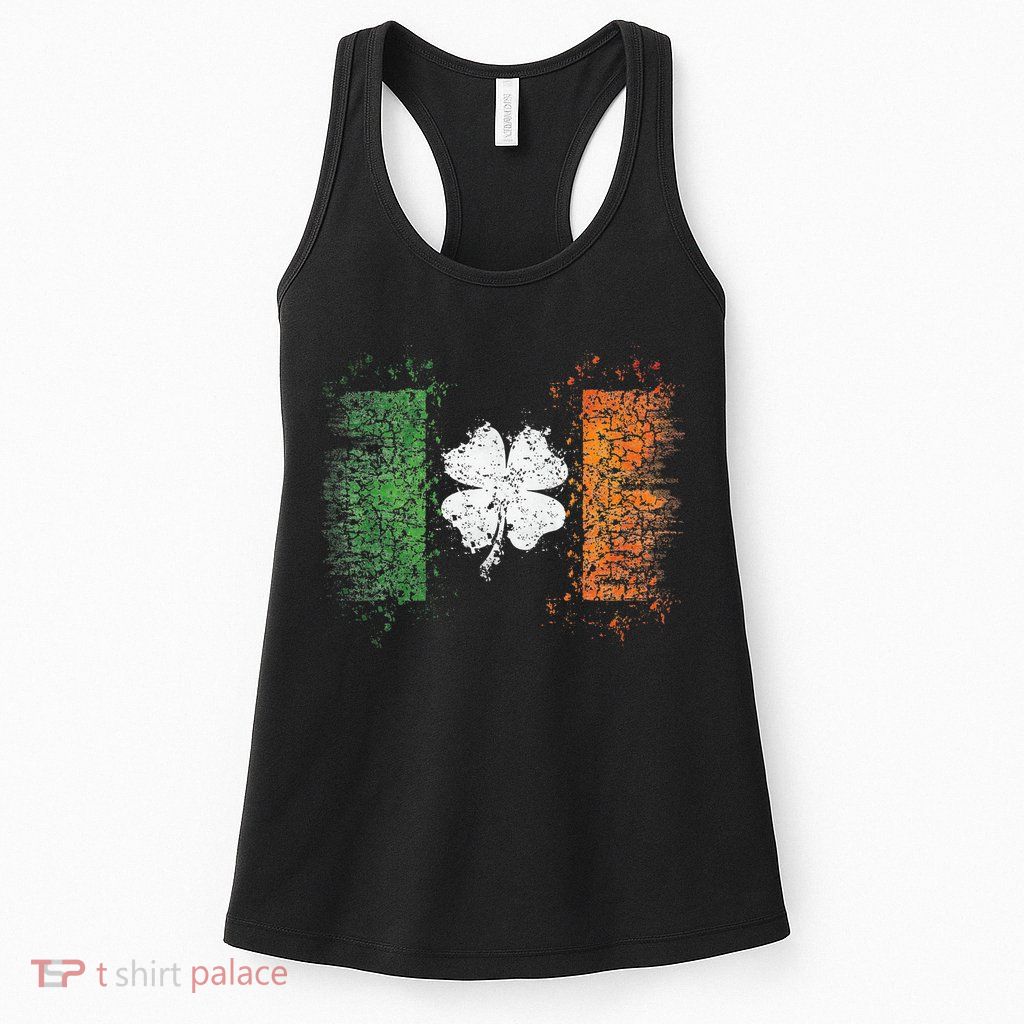 Irish Flag Distressed Shamrock ST Patrick's Day Womens Tank Top