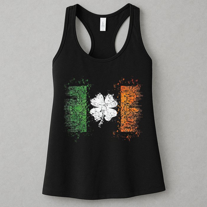 Irish Flag Distressed Shamrock ST Patrick's Day Womens Tank Top
