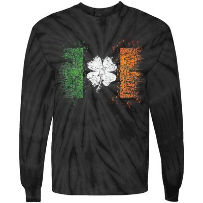 Irish Flag Distressed Shamrock ST Patrick's Day Tie-Dye Long Sleeve Shirt