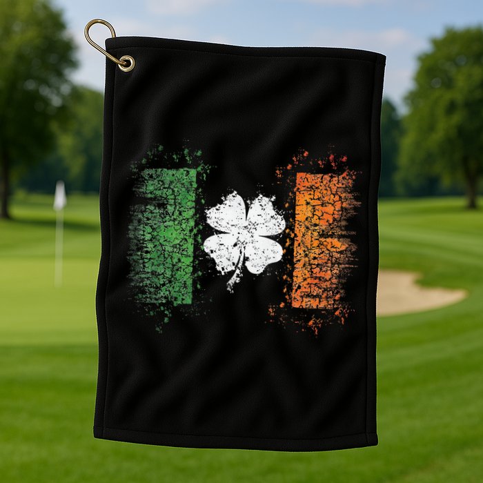 Irish Flag Distressed Shamrock ST Patrick's Day Golf Towel