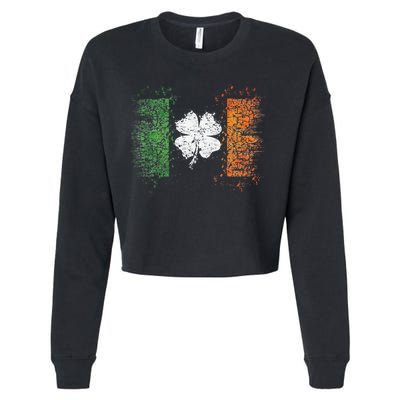 Irish Flag Distressed Shamrock ST Patrick's Day Cropped Pullover Crew