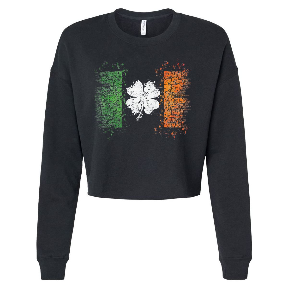 Irish Flag Distressed Shamrock ST Patrick's Day Cropped Pullover Crew