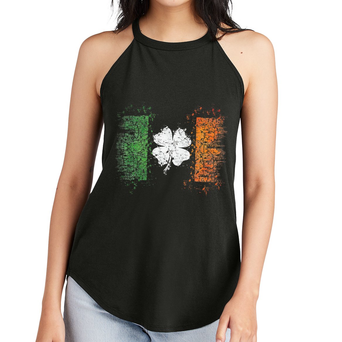 Irish Flag Distressed Shamrock ST Patrick's Day Women's Perfect Tri Rocker Tank