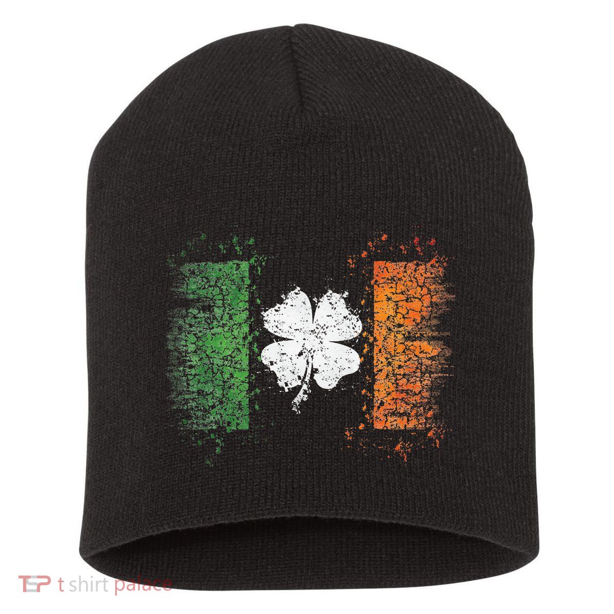 Irish Flag Distressed Shamrock ST Patrick's Day Short Acrylic Beanie