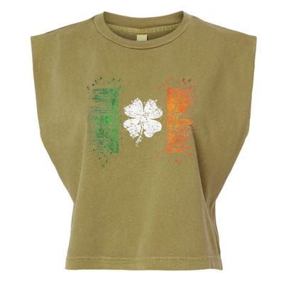Irish Flag Distressed Shamrock ST Patrick's Day Garment-Dyed Women's Muscle Tee