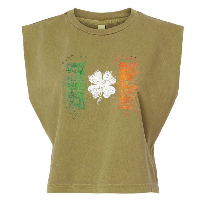 Irish Flag Distressed Shamrock ST Patrick's Day Garment-Dyed Women's Muscle Tee