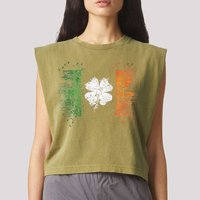 Irish Flag Distressed Shamrock ST Patrick's Day Garment-Dyed Women's Muscle Tee