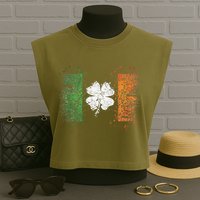 Irish Flag Distressed Shamrock ST Patrick's Day Garment-Dyed Women's Muscle Tee