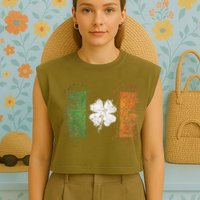Irish Flag Distressed Shamrock ST Patrick's Day Garment-Dyed Women's Muscle Tee