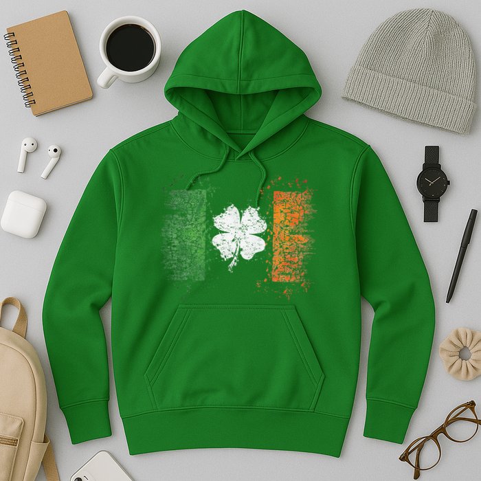 Irish Flag Distressed Shamrock ST Patrick's Day Hoodie