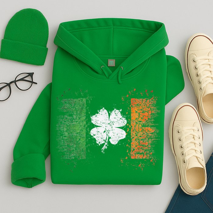 Irish Flag Distressed Shamrock ST Patrick's Day Hoodie