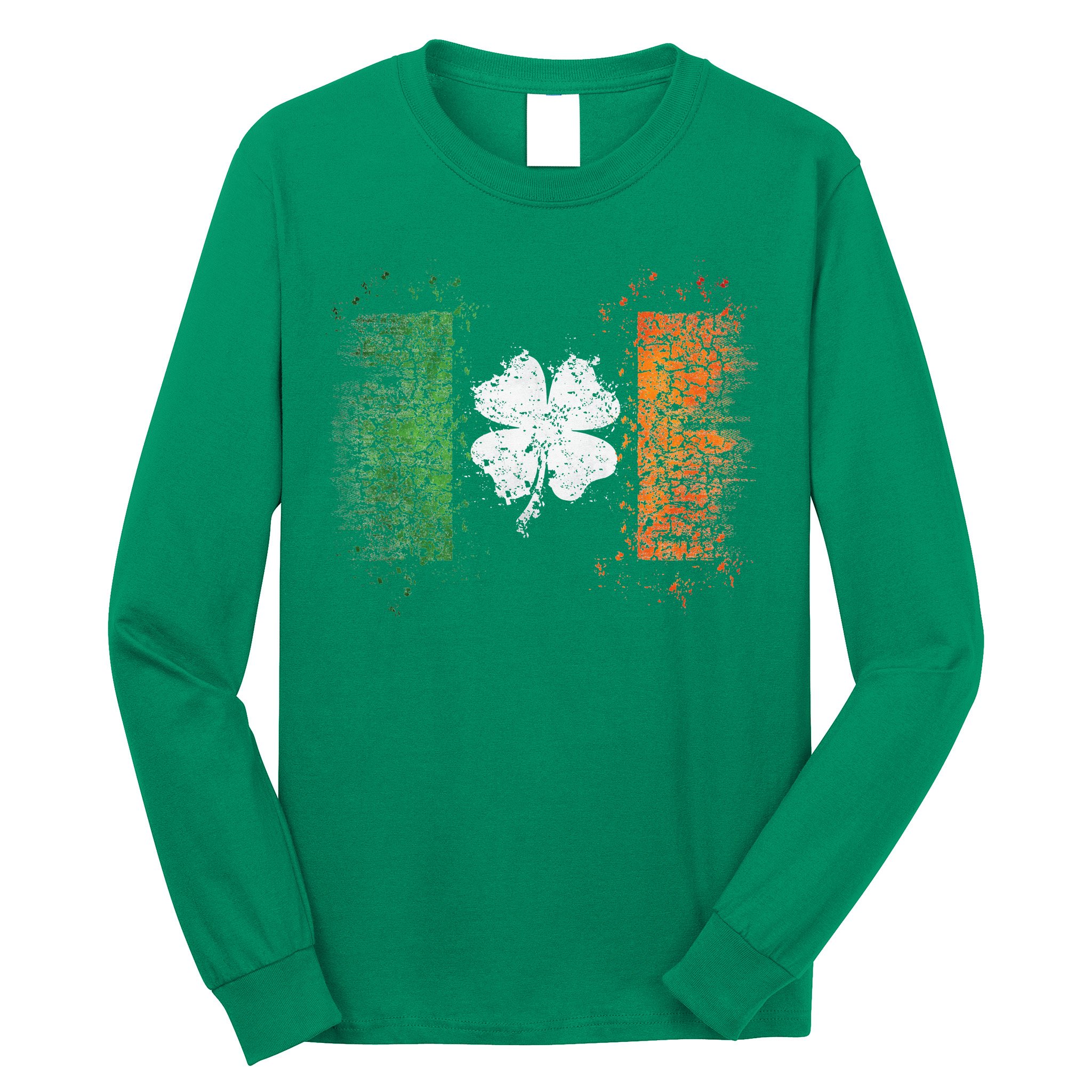 Irish Flag Distressed Shamrock ST Patrick's Day Long Sleeve Shirt