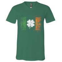 Irish Flag Distressed Shamrock ST Patrick's Day V-Neck T-Shirt