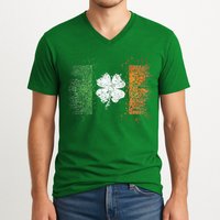 Irish Flag Distressed Shamrock ST Patrick's Day V-Neck T-Shirt