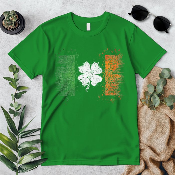 Irish Flag Distressed Shamrock ST Patrick's Day Premium T-Shirt