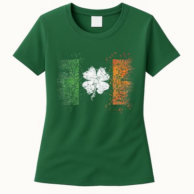 Irish Flag Distressed Shamrock ST Patrick's Day Womens T-Shirt