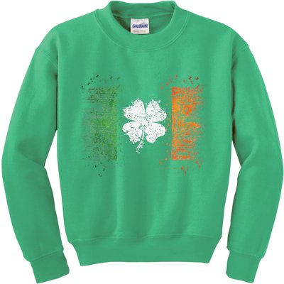 Irish Flag Distressed Shamrock ST Patrick's Day Kids Sweatshirt