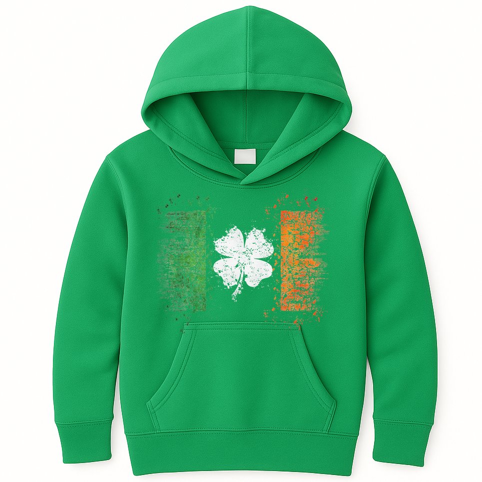 Irish Flag Distressed Shamrock ST Patrick's Day Kids Hoodie