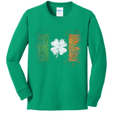 Irish Flag Distressed Shamrock ST Patrick's Day Kids Long Sleeve Shirt