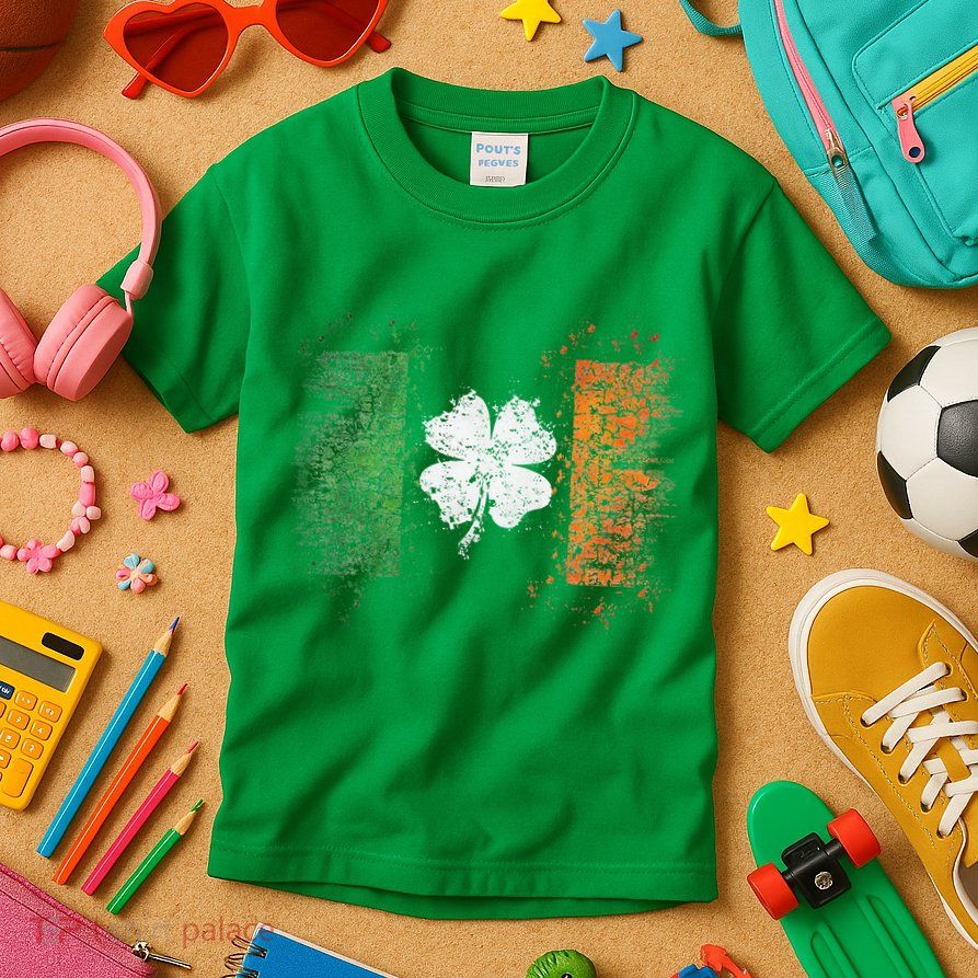 Irish Flag Distressed Shamrock ST Patrick's Day Kids T-Shirt