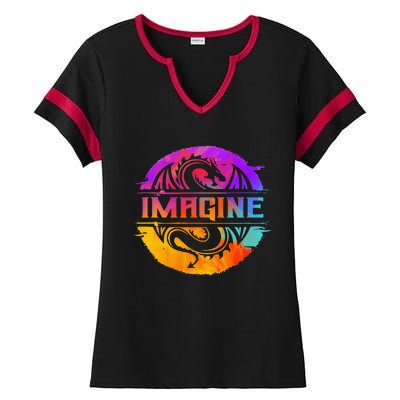 Imagine Fantasy Dragon Retro Tribal animal Ladies Halftime Notch Neck Tee