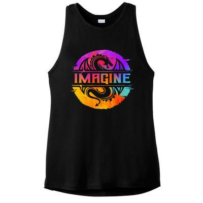 Imagine Fantasy Dragon Retro Tribal animal Ladies PosiCharge Tri-Blend Wicking Tank