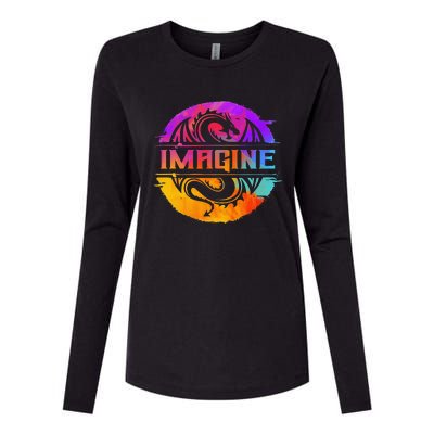 Imagine Fantasy Dragon Retro Tribal animal Womens Cotton Relaxed Long Sleeve T-Shirt