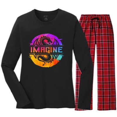 Imagine Fantasy Dragon Retro Tribal animal Women's Long Sleeve Flannel Pajama Set 