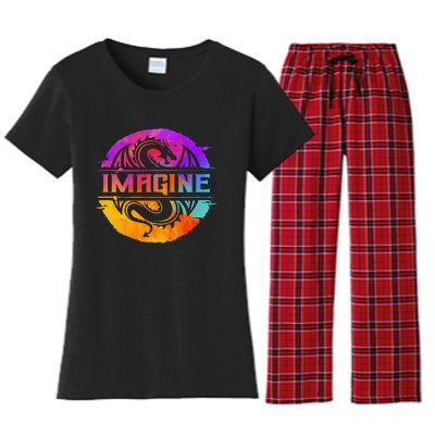 Imagine Fantasy Dragon Retro Tribal animal Women's Flannel Pajama Set