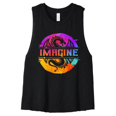 Imagine Fantasy Dragon Retro Tribal animal Women's Racerback Cropped Tank