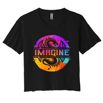 Imagine Fantasy Dragon Retro Tribal animal Women's Crop Top Tee