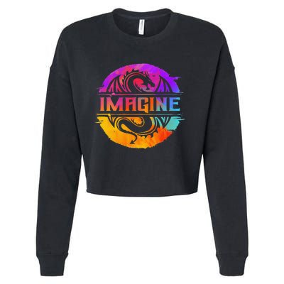 Imagine Fantasy Dragon Retro Tribal animal Cropped Pullover Crew