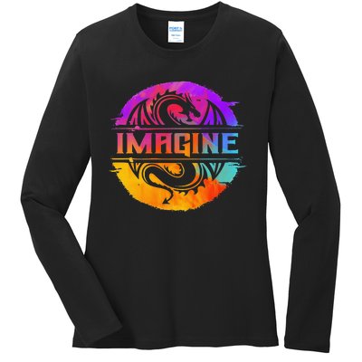 Imagine Fantasy Dragon Retro Tribal animal Ladies Long Sleeve Shirt