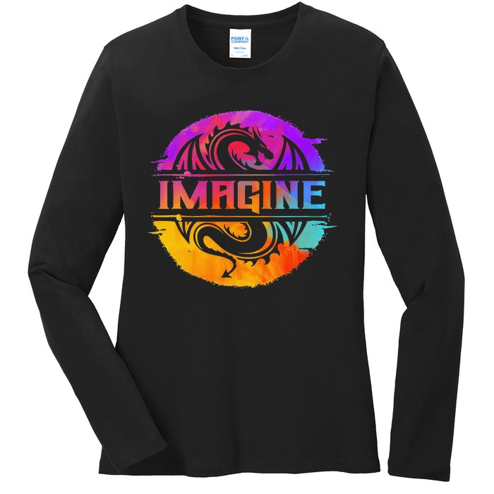 Imagine Fantasy Dragon Retro Tribal animal Ladies Long Sleeve Shirt