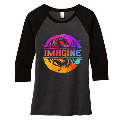 Imagine Fantasy Dragon Retro Tribal animal Women's Tri-Blend 3/4-Sleeve Raglan Shirt