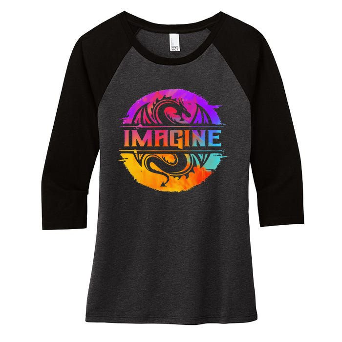 Imagine Fantasy Dragon Retro Tribal animal Women's Tri-Blend 3/4-Sleeve Raglan Shirt