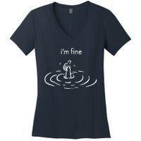 IM Fine Drowning Meme Funny Women's V-Neck T-Shirt