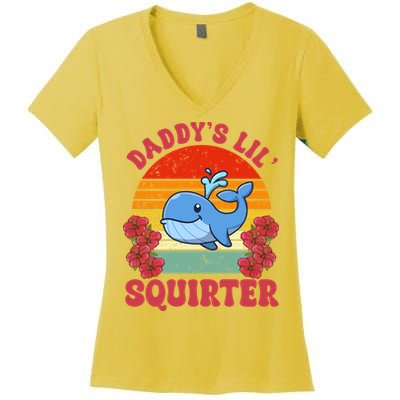 Inappropriate Funny Daddys Lil Squirter Embarrassing Women's V-Neck T-Shirt