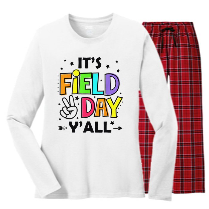 Its Field Day Y'all Teacher Student Women's Long Sleeve Flannel Pajama Set 