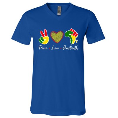 Independence Freedom Day Peace Love Juneteenth Black Pride Funny Gift V-Neck T-Shirt