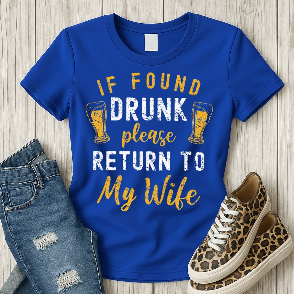 If Found Drunk Return To Wife Couples Funny Drinking Womens T-Shirt