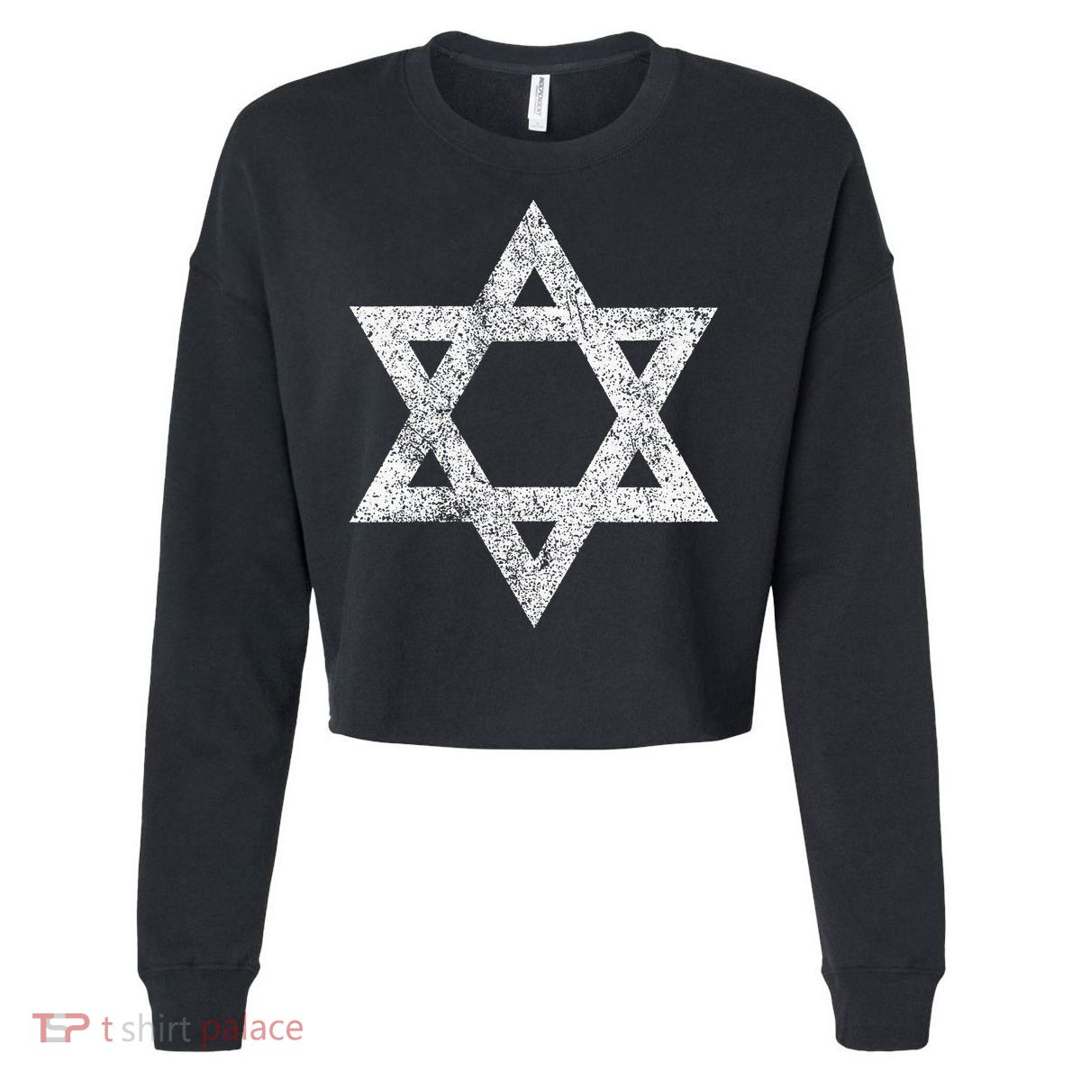 Israel flag distressed Star of David symbol Jewish Israeli  Cropped Pullover Crew