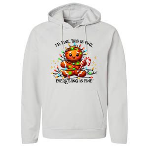 IM Fine Everything Is Fine Gingerbread Christmas Lights Performance Fleece Hoodie