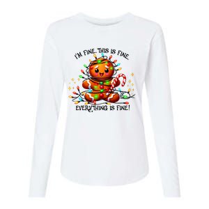 IM Fine Everything Is Fine Gingerbread Christmas Lights Womens Cotton Relaxed Long Sleeve T-Shirt