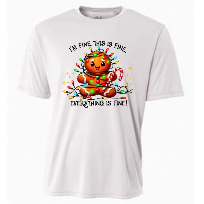 IM Fine Everything Is Fine Gingerbread Christmas Lights Cooling Performance Crew T-Shirt