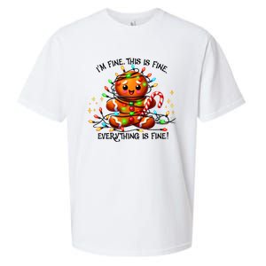 IM Fine Everything Is Fine Gingerbread Christmas Lights Sueded Cloud Jersey T-Shirt