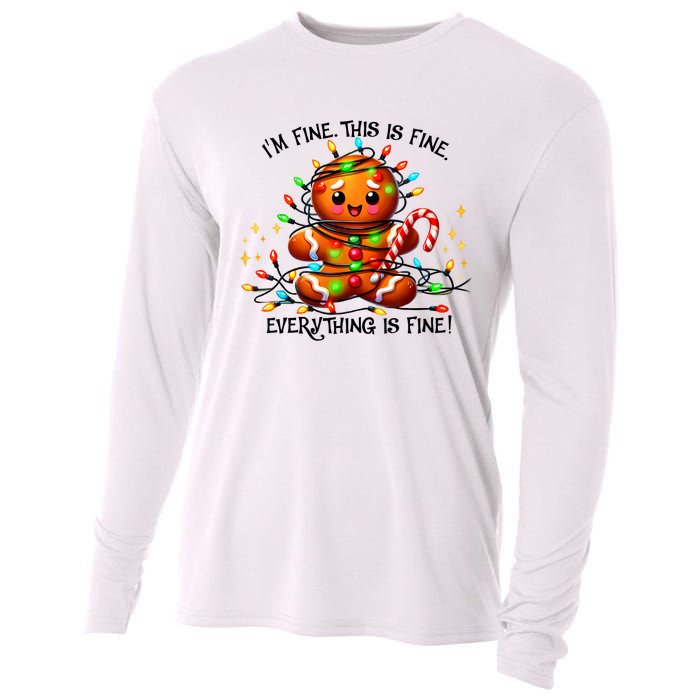 IM Fine Everything Is Fine Gingerbread Christmas Lights Cooling Performance Long Sleeve Crew